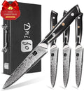 Steak Knives Set of 4,5 Inch VG10 Japanese Steak Knives, Damascus Pattern Half-serrated Meat Knife with Full Tang Handle,Razor-Sharp Durable Dinner Knives with Gift Box