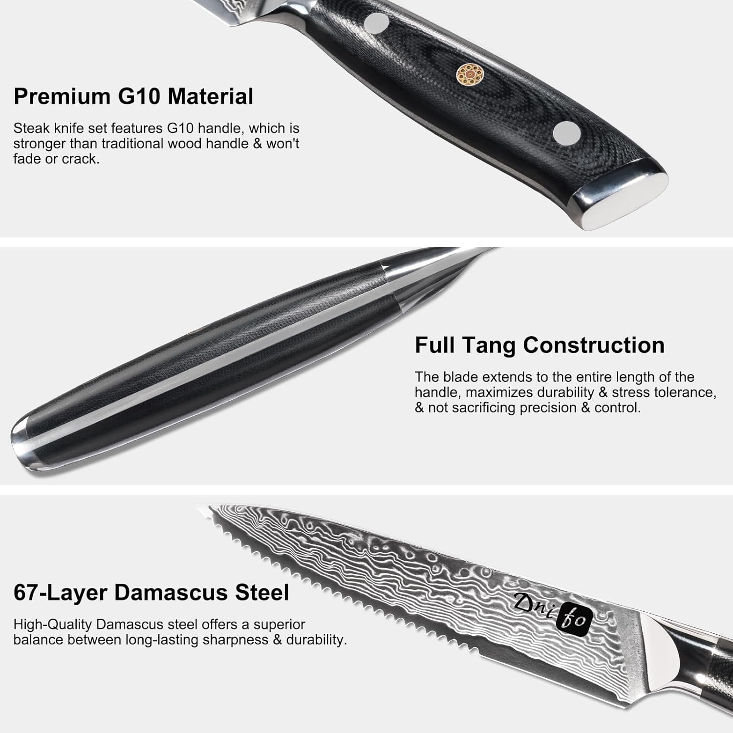 Steak Knives Set of 4,5 Inch VG10 Japanese Steak Knives, Damascus Pattern Half-serrated Meat Knife with Full Tang Handle,Razor-Sharp Durable Dinner Knives with Gift Box