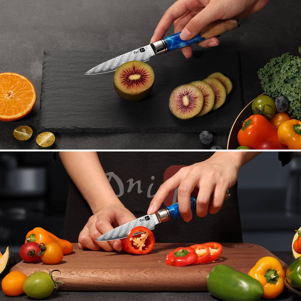 2PCS Damascus Paring Knife Set - Razor Sharp 3.5” Fruit Knife & 5” Utility Kitchen Knife with 67-Layer Damascus Steel & VG10 Core