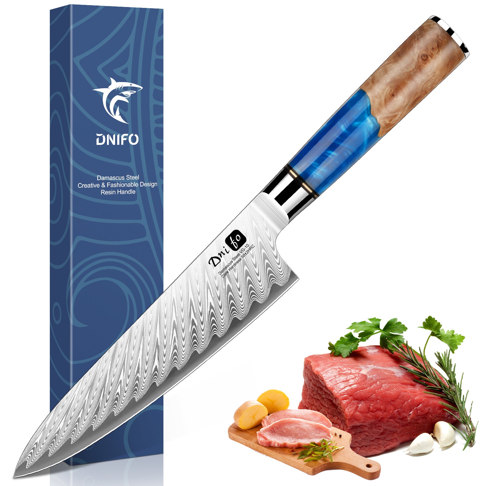 8 Inch Japanese Damascus Chef Knife with Resin Wood Handle