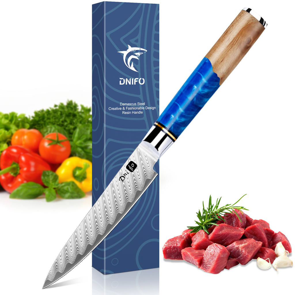 5 Inch Japanese Damascus Kitchen Utility Knife with Resin Wood Handle