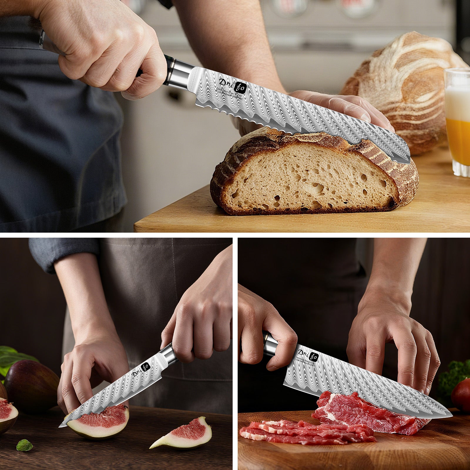 5 Piece Damascus Knife Set, Japanese Knives with 66-Layers Damascus Steel & VG 10 Steel Core, Resin Handle, Includes 5" Paring, 6" Boning, 7" Santoku, 8" Chef & 8" Bread Damascus Knives in Gift Box