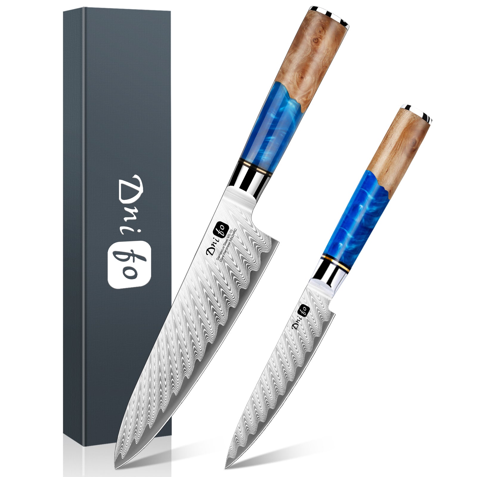 Kitchen Knife Set 2PCS, 8" Chef Knife & 5" Utility Knife, Damascus Knife Set with 67-Layer Damascus Steel & VG10 High Carbon Stainless Steel Core