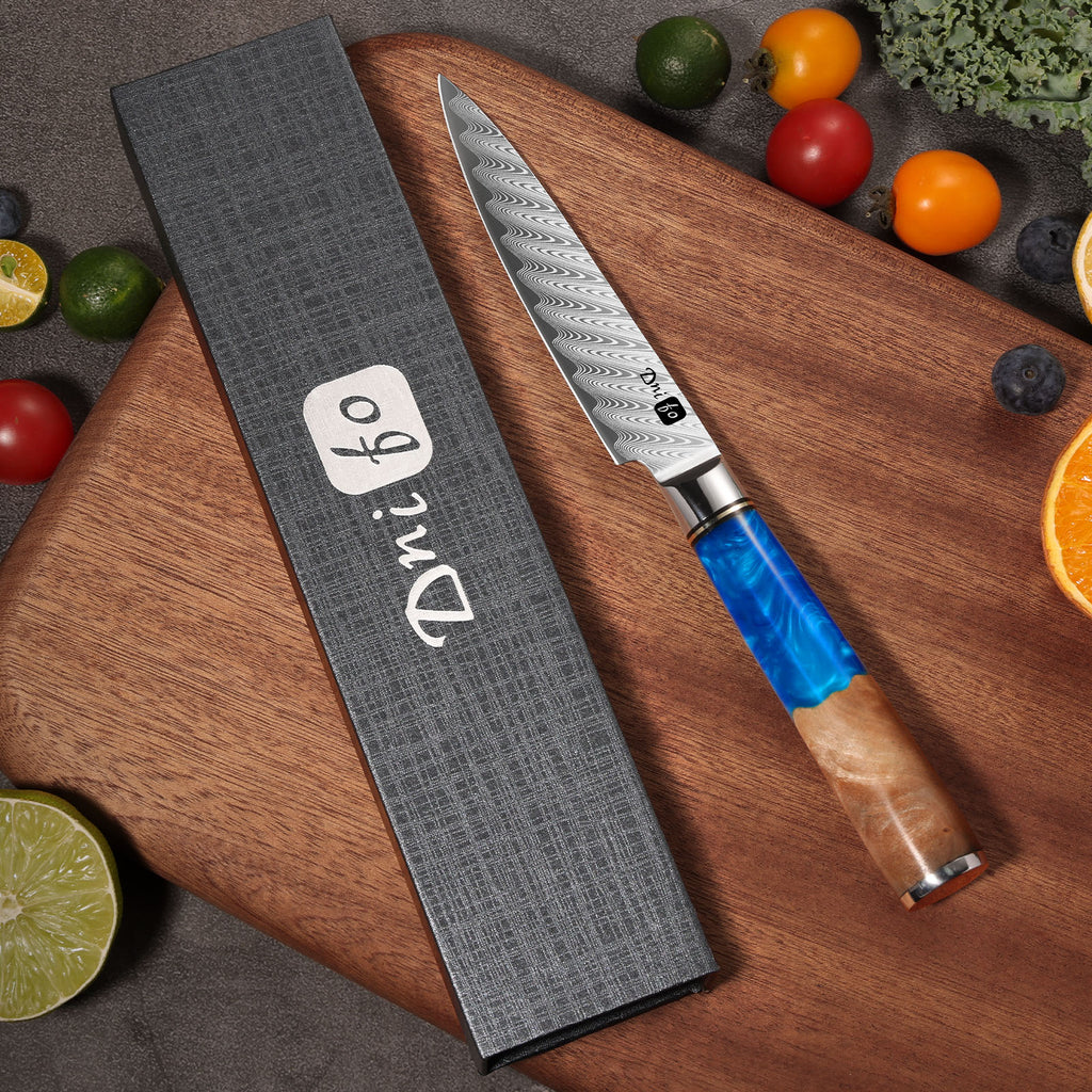 Kitchen Utility Knife 5 Inch, Japanese VG10 Steel Damascus Paring knife, Small Kitchen chef Knife with Gift Box and Resin Wood Handle, Ideal Birthday Gift for Men and Women