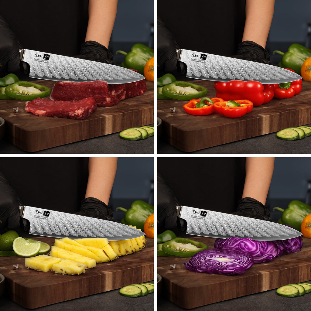 Dnifo Chef Knife 8 Inch, Damascus VG-10 Steel Sharp Japanese Kitchen Knife with Gift Box and Resin Wood Handle, Ideal Birthday Gift for Men and Women