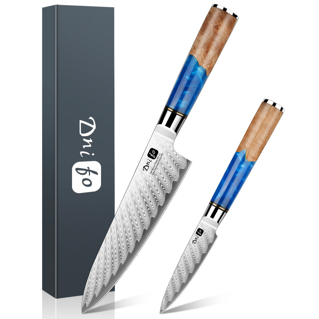 2PCS Damascus Kitchen Knife Set, 8" Chef Knife & 3.5" Paring Knife, Professional Sharp Damascus Knife Set with 67-Layer Damascus Stainless Steel & VG10 Core