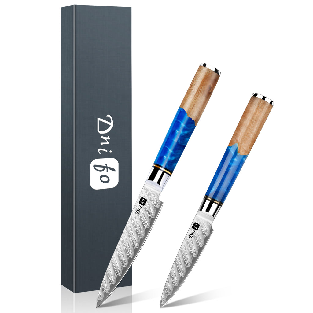 2PCS Damascus Paring Knife Set - Razor Sharp 3.5” Fruit Knife & 5” Utility Kitchen Knife with 67-Layer Damascus Steel & VG10 Core