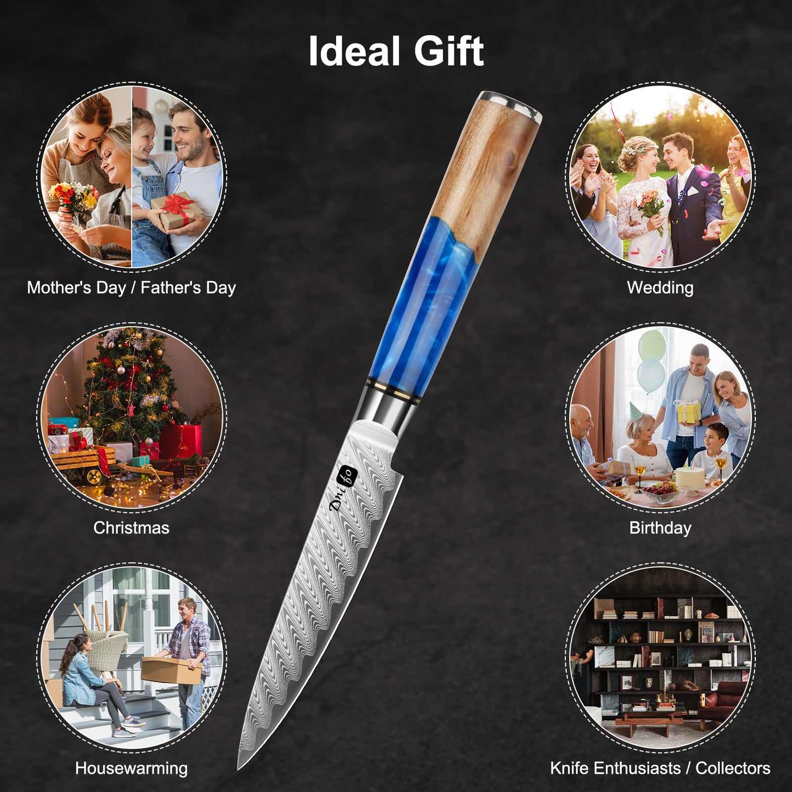 Kitchen Utility Knife 5 Inch, Japanese VG10 Steel Damascus Paring knife, Small Kitchen chef Knife with Gift Box and Resin Wood Handle, Ideal Birthday Gift for Men and Women