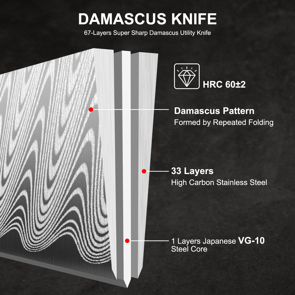 Kitchen Utility Knife 5 Inch, Japanese VG10 Steel Damascus Paring knife, Small Kitchen chef Knife with Gift Box and Resin Wood Handle, Ideal Birthday Gift for Men and Women