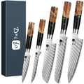 5 Piece Damascus Knife Set, Japanese Knives with 66-Layers Damascus Steel & VG 10 Steel Core, Resin Handle, Includes 5" Paring, 6" Boning, 7" Santoku, 8" Chef & 8" Bread Damascus Knives in Gift Box