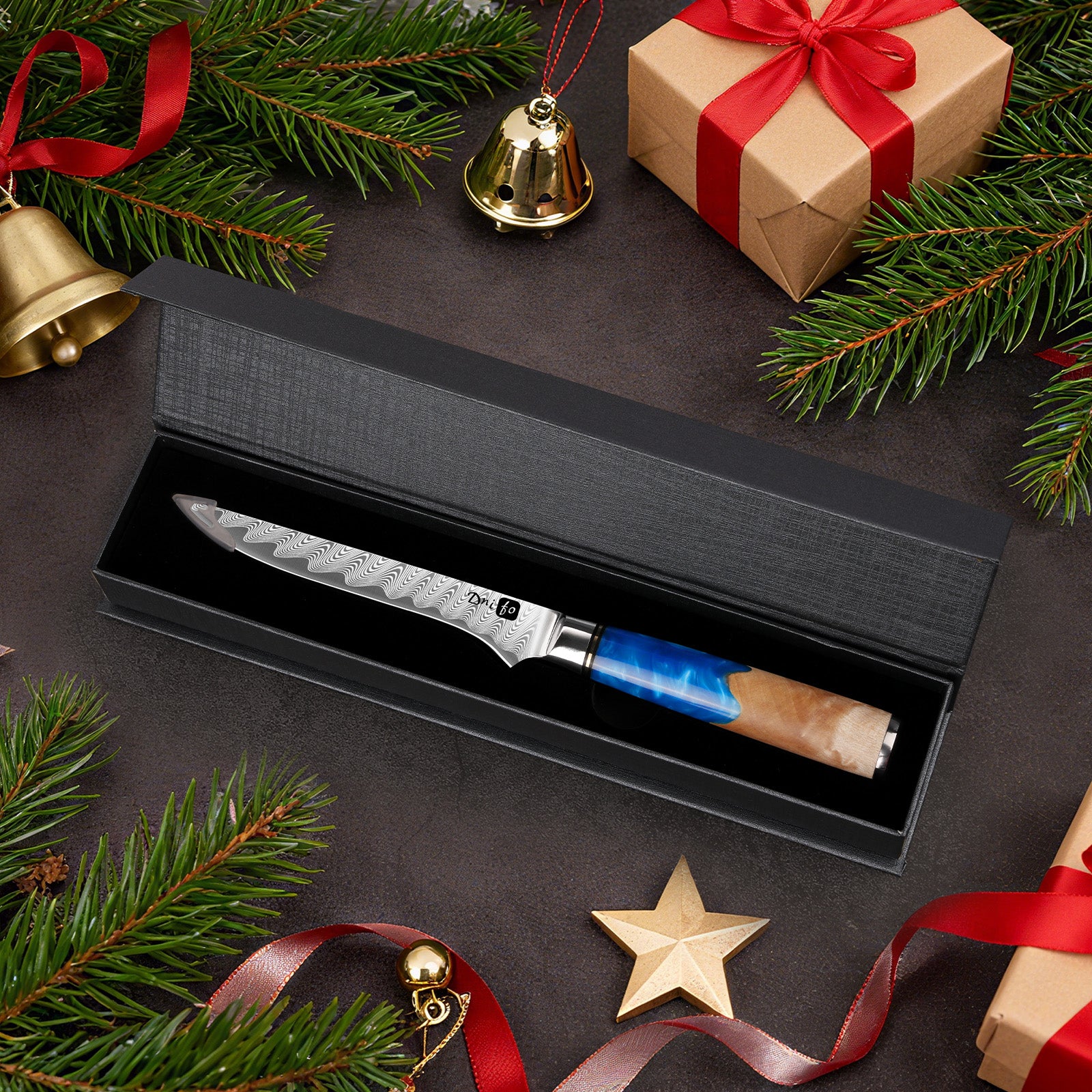 Fillet Knife 6 Inch Damascus Boning Knife for Meat Fish and Poultry Cutting with Super Sharp Japanese Blade with Gift Box and Resin Wood Handle, Ideal Gift for Men and Women