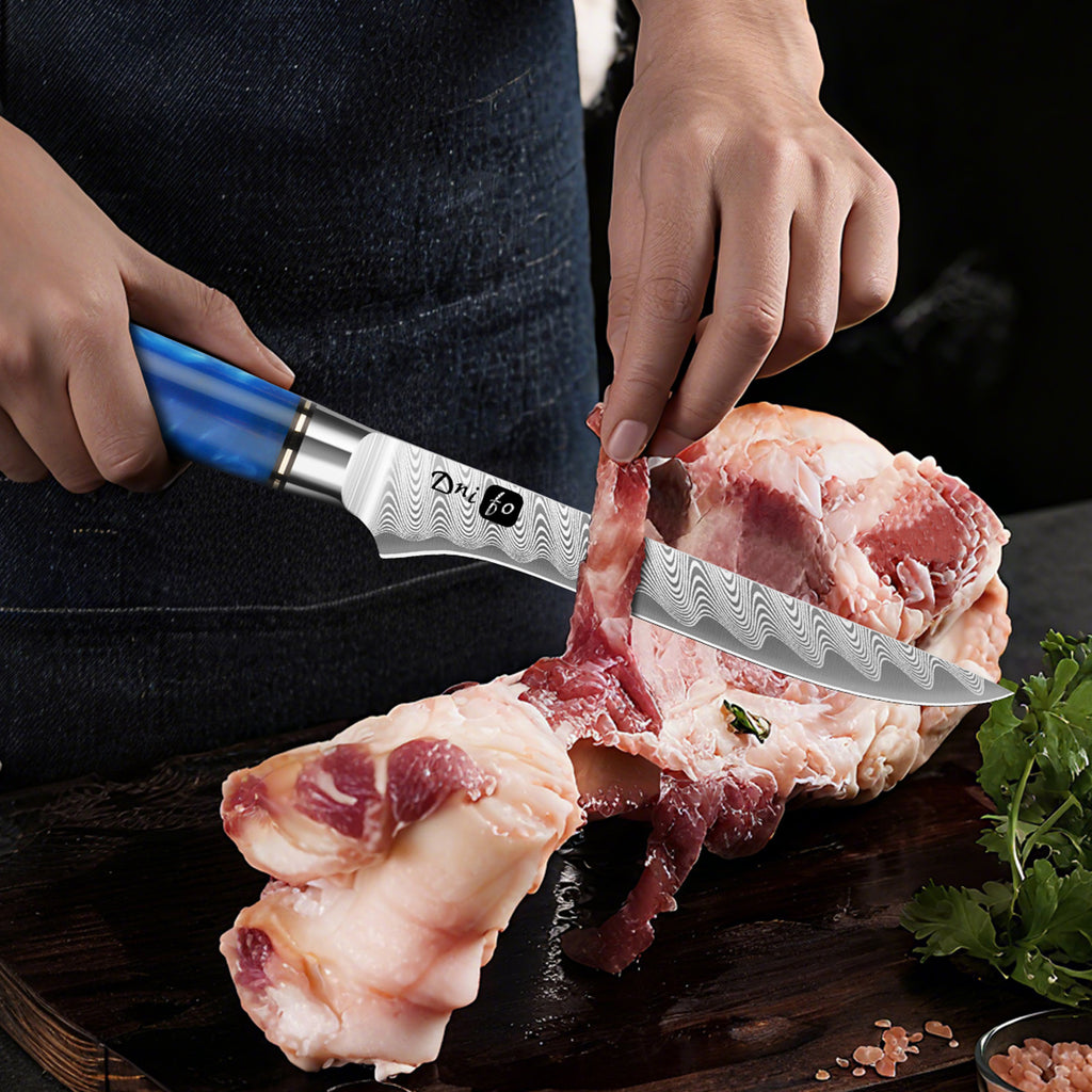Fillet Knife 6 Inch Damascus Boning Knife for Meat Fish and Poultry Cutting with Super Sharp Japanese Blade with Gift Box and Resin Wood Handle, Ideal Gift for Men and Women